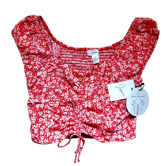 Japna Tops - Japna Rayon Smocked Red And White Floral Top S